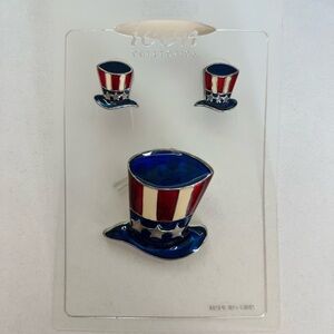 Icon Collection Patriotic Hat Brooch and Earring Set